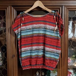 Striped Tribal Print Boho Boxy Blouse